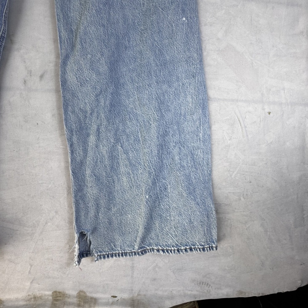 American Eagle Womens Wide-Leg Jeans Light Blue Denim High-Rise Baggy Ripped 2 - Picture 14 of 16